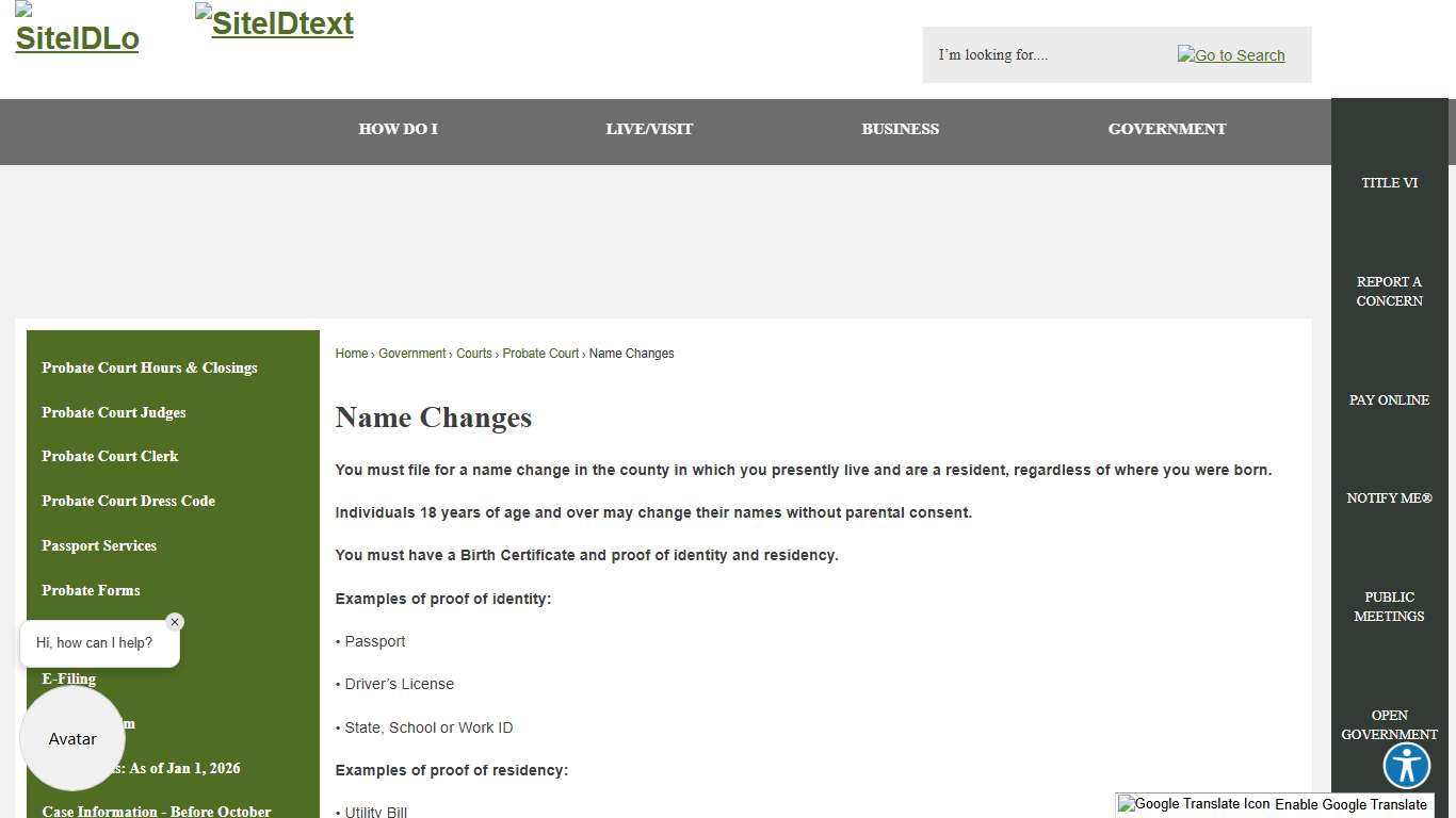 Name Changes Shelby County, TN - Official Website