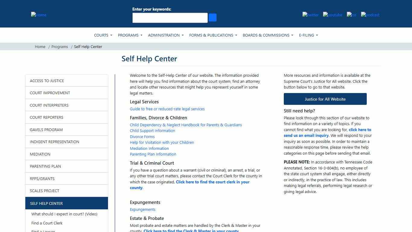 Self Help Center Tennessee Administrative Office of the Courts