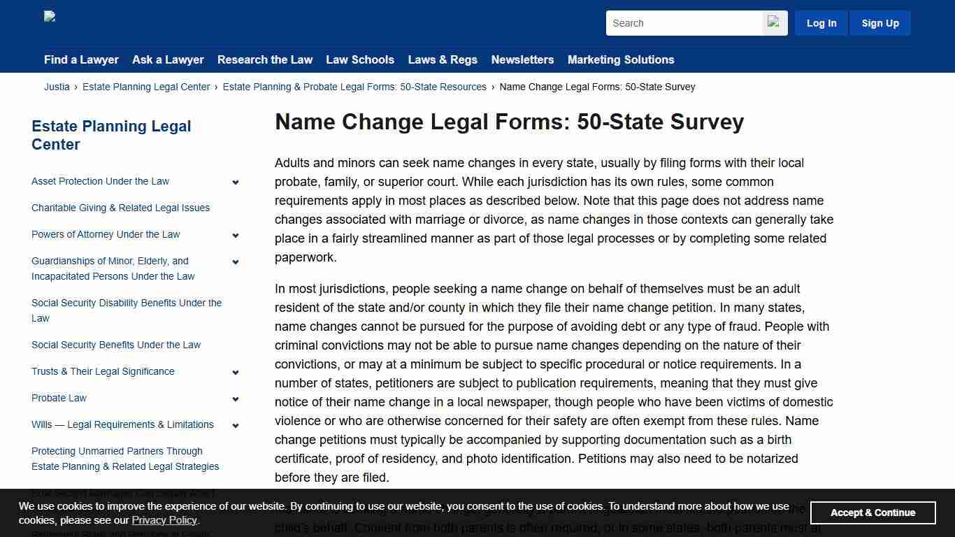 Name Change Legal Forms: 50-State Survey Estate Planning Legal Center Justia